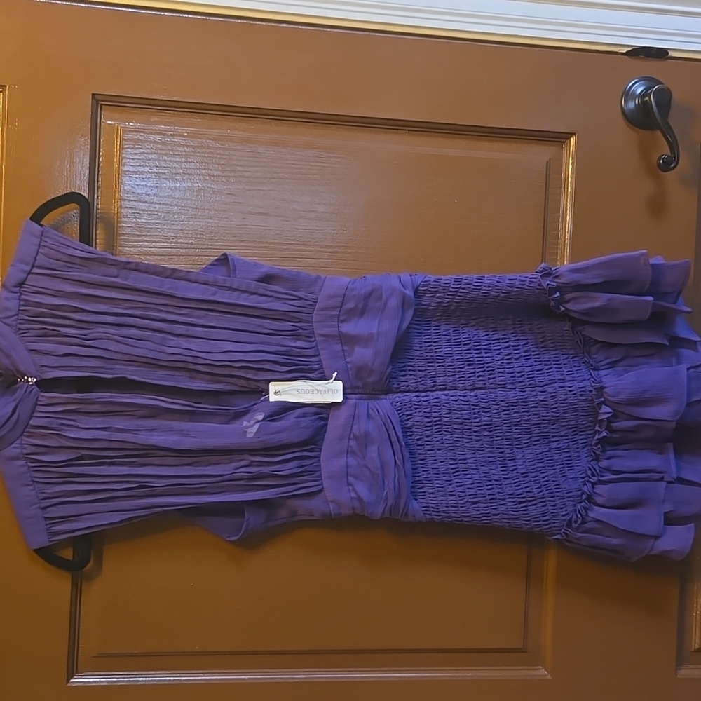 Olivaceous-Purple crinkled high neck fitted ruffled bottom  dress Size S NWT - Picture 5 of 11